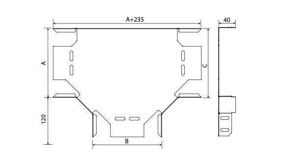 600mm T BAĞLANTI ELEMANI ( H: 40mm ) 