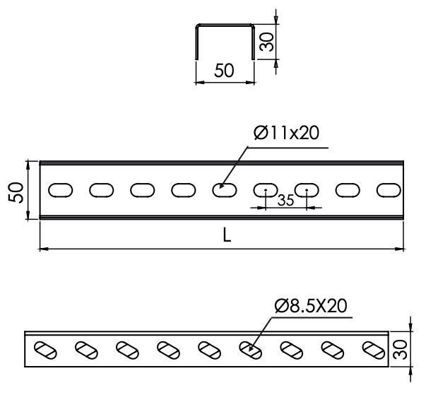 U TİPİ PROFİL  (( 30x50x30 )) (( L:3000mm )) 1,5mm SERİSİ SICAK DALDIRMA 