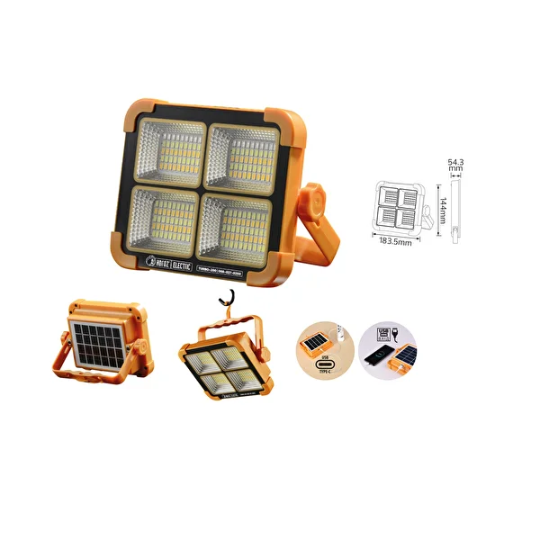 HOROZ TURBO 200W SOLAR LED PROJEKTÖR TAŞINABİLİR