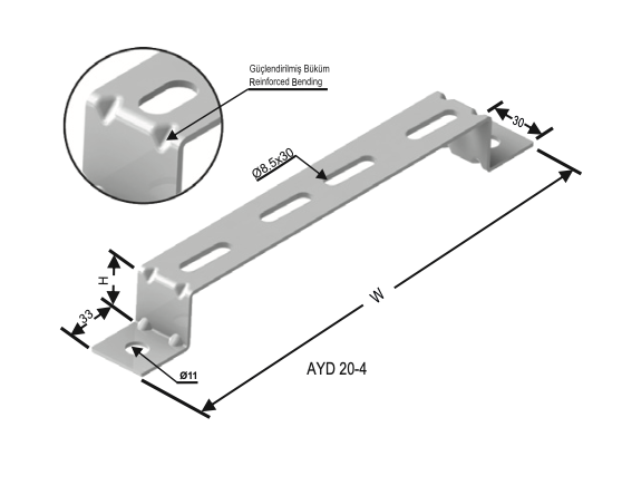 200mm YERE DUVARA TESPİT ELEMANI ( H: 40mm ) 3,0mm 