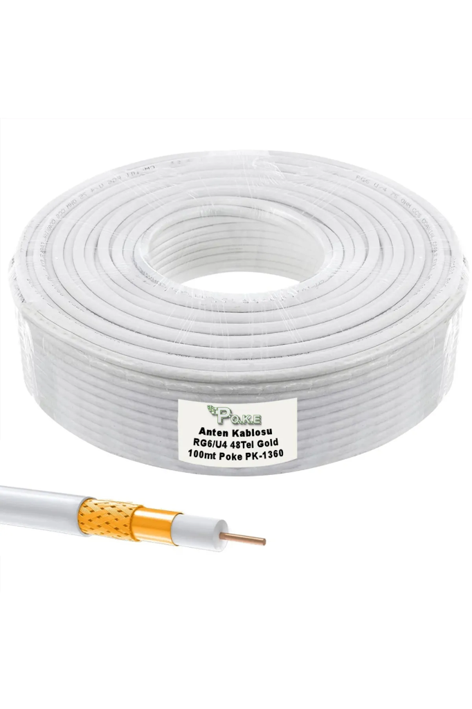 POKE RG6 U4 ALİMİNYUM TV KABLOSU 100MT 48 TEL GOLD  